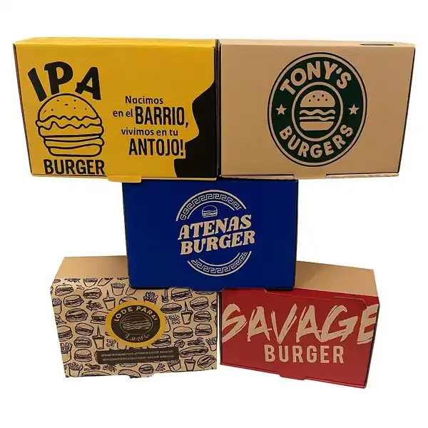 cajas para pizzas empanadas y hamburguesas con logo