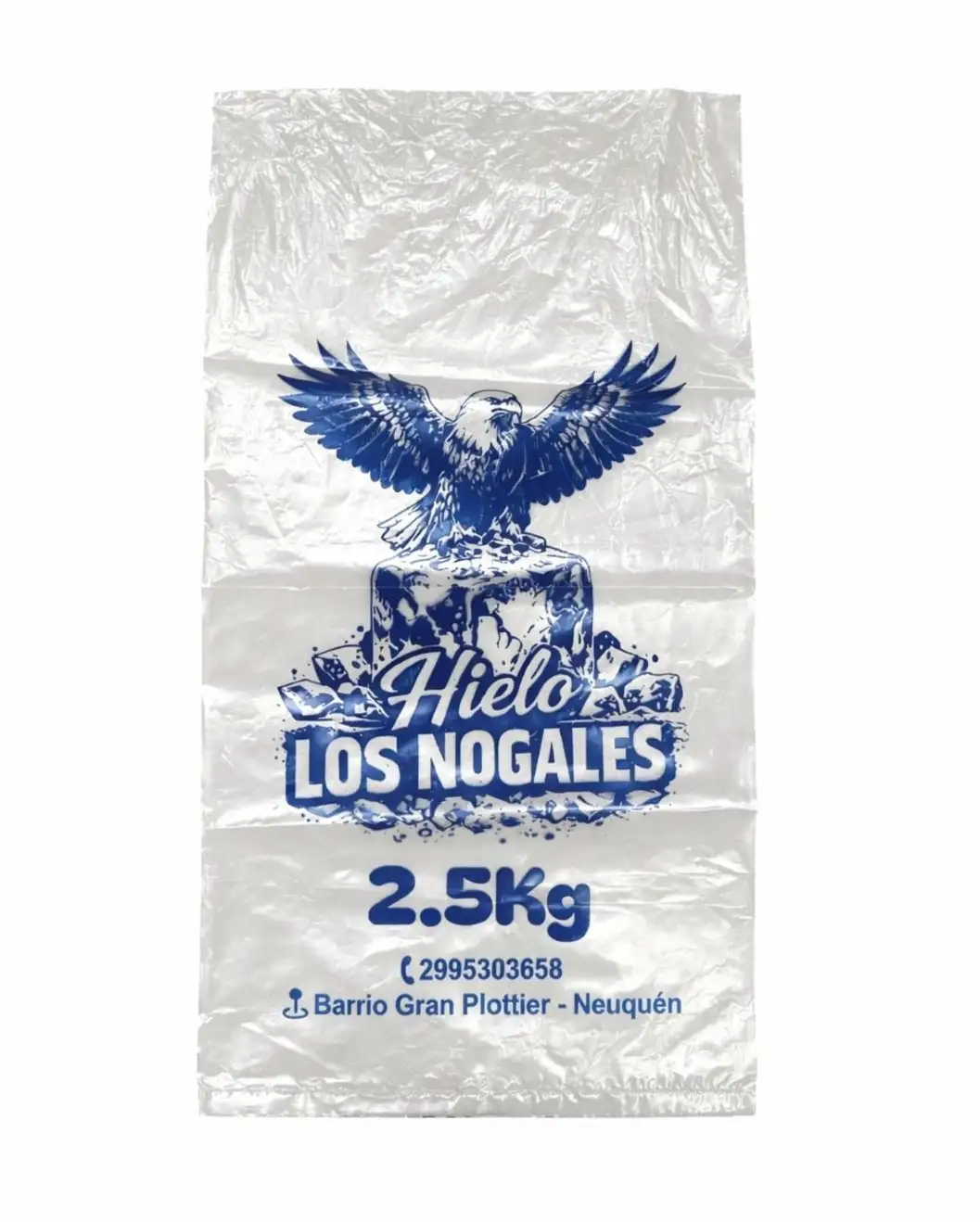 Fábrica de bolsas para hielo personalizadas por mayor con logo Hielo Los Nogales